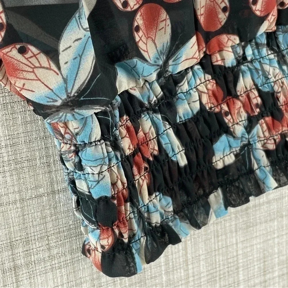 Black Rainn Floral Chiffon Pullover Scoop neck 1/2 Sleeve Elastic Hem Women's L - Picture 4 of 11